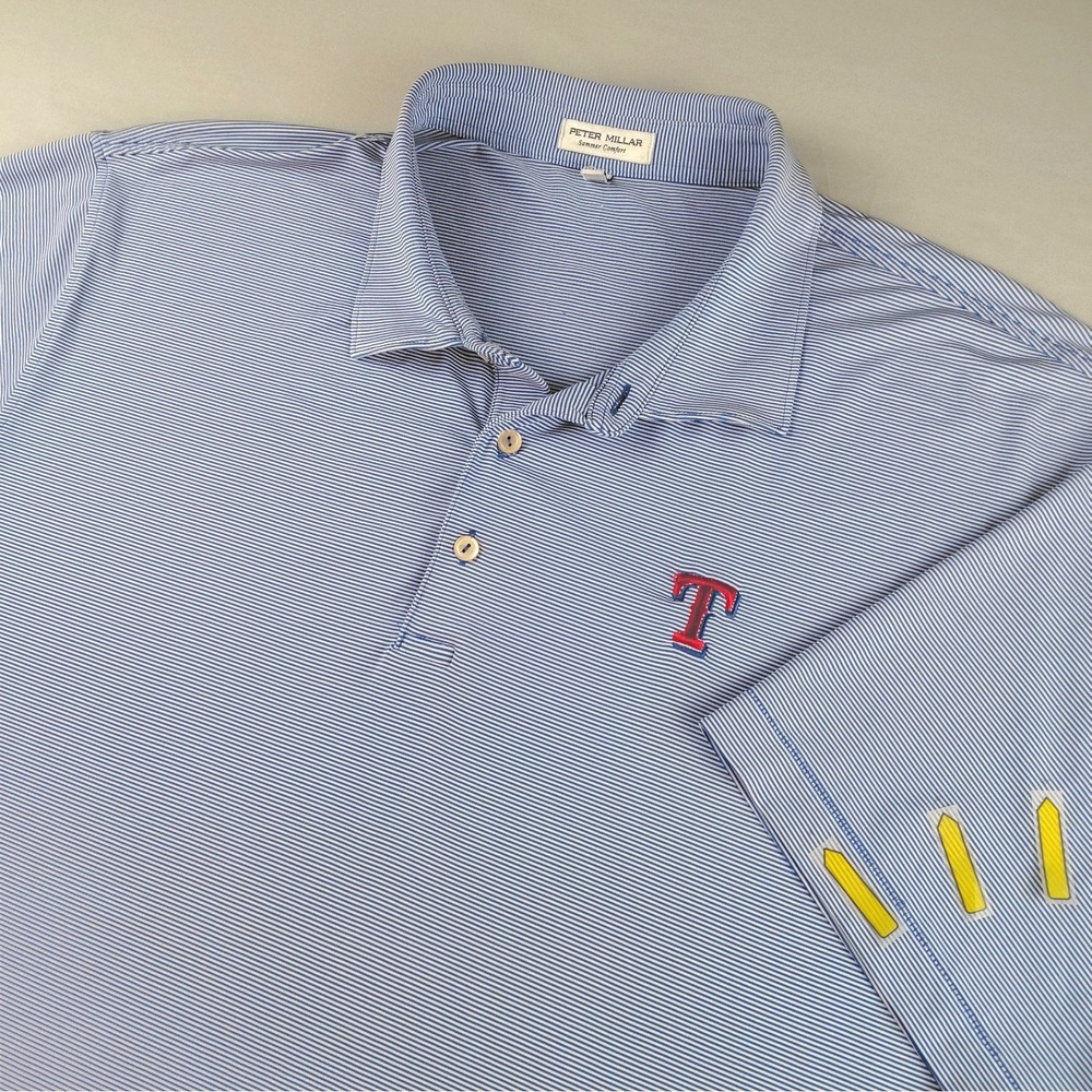 READ Texas Rangers Peter Millar Summer Comfort Polo Shirt 2XL/XXL Blue Golf Men